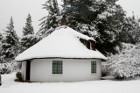 Snow falls in winter at Lothlorien Cottage in Hogsback, South Africa